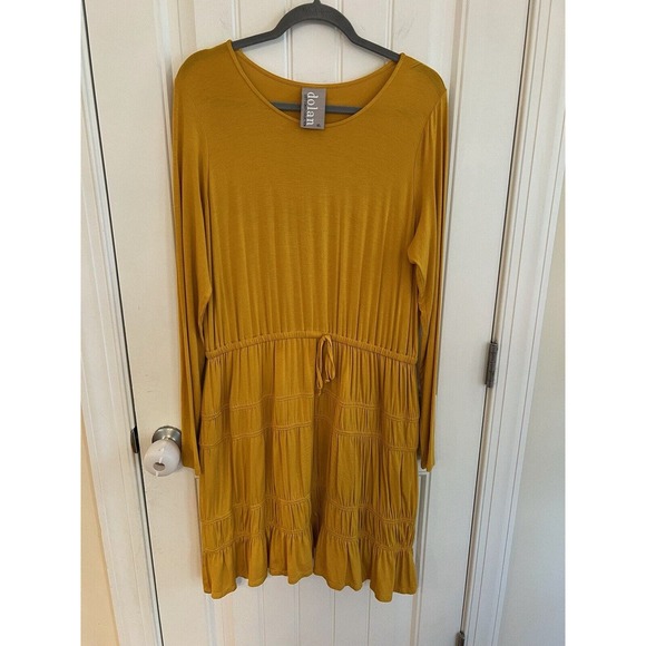 Anthropologie Ingrid Tiered-Ruffle Dress by Dolan Yellow Gold Knit Size XL NWOT - Picture 2 of 8